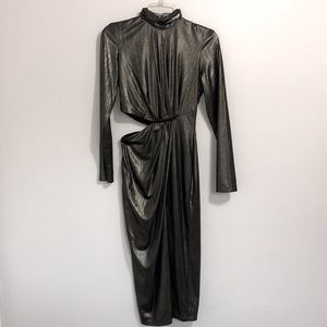 Midi Metallic Stripe Cut Out Dress NWOT